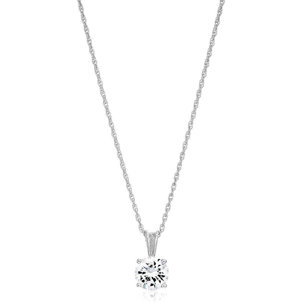 Sterling Silver Cubic Zirconia Necklace 8mm Pendant 18" Chain Women